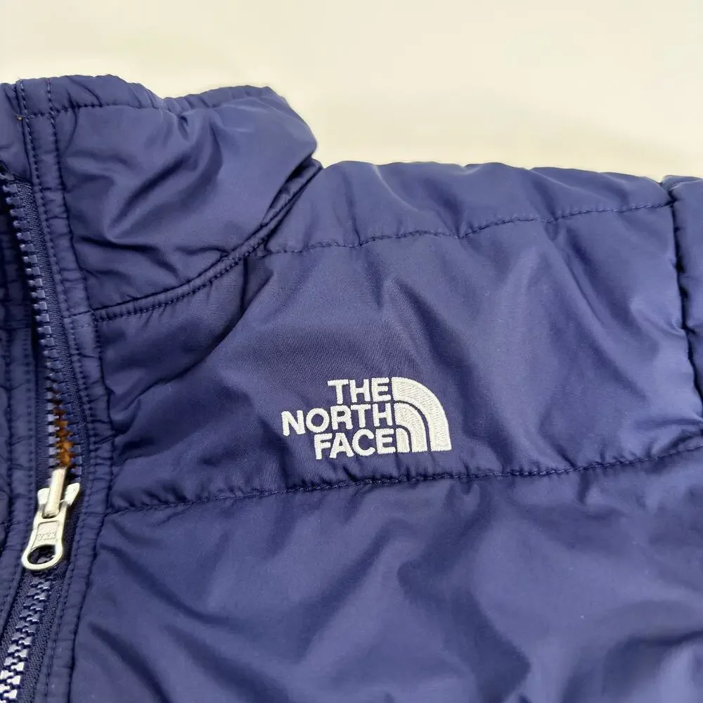 The North Face Youth Large L Navy Blue Reversible Sherpa Fleece Puffer Jacket